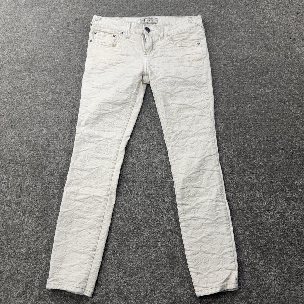 Free People White Textured Stretch Skinny Jeans‎ Womens 26 Cotton Blend Preppy